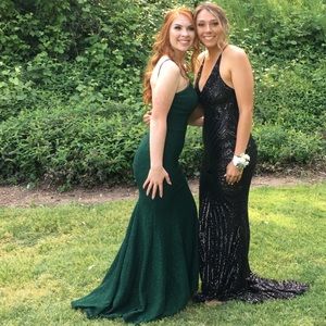 Jovani Hunter Green Open Back Prom Dress